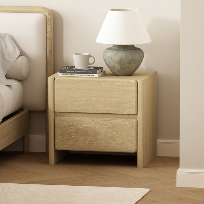 Linda Modern 24\" Nightstand in Natural Oak (2-Drawer)