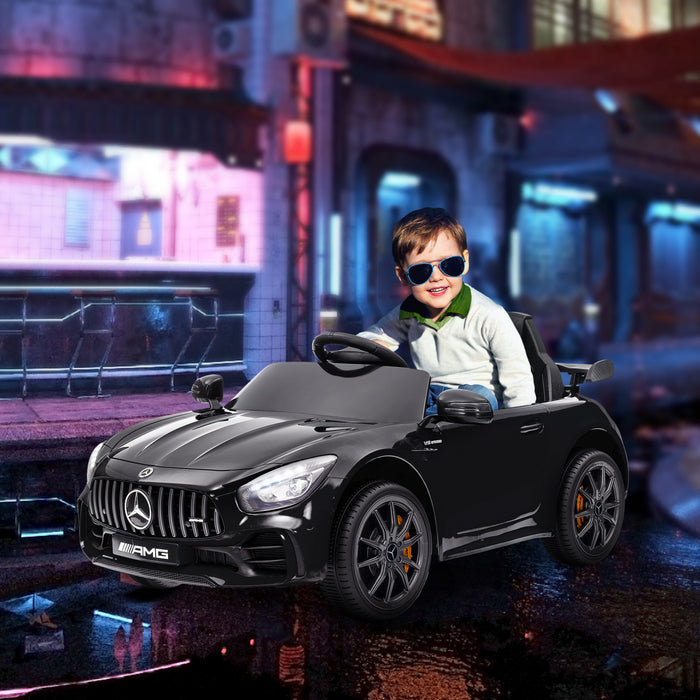 Qaba Electric Car For Kids, Mercedes-benz Amg Gtr Licensed Powered Ride-On Car With Remote Control, Lights, Music, Horn, Auxiliary Wheels, Soft Start, For 3-6, Black