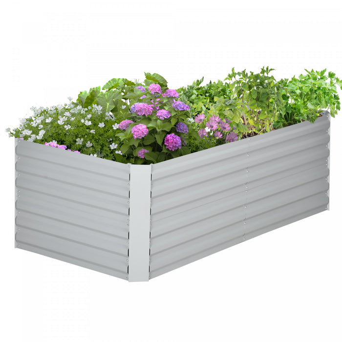 Outsunny Raised Garden Bed Metal Planter Box with Reinforced Rods, Light Grey