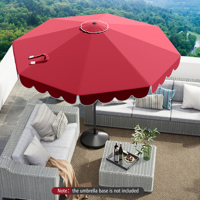 Costway 10 FT Patio Umbrella with Crank Tilt Adjustment Ruffles Vented Top 8 Ribs Red