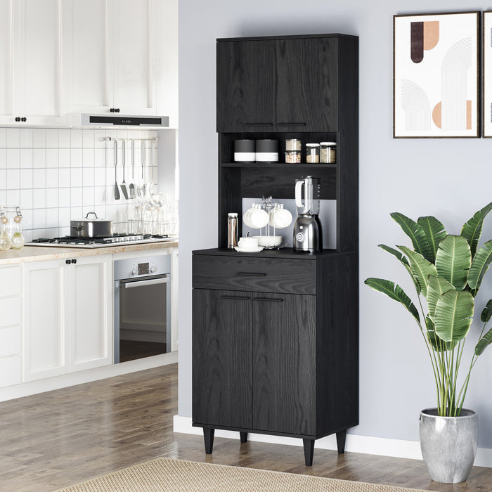 HOMCOM 71\" Kitchen Pantry, Buffet with Hutch, Microwave Stand with Cabinet