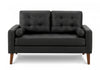 Upholstered Love Seat, 58" Long, Black Leather Look, Walnut Wood Legs, Mid-Century Modern Loveseat | Causeuse Rembourre, 58" L, Aspect Cuir Noir, Pieds En Bois De Noyer, Mid Century, Moderne