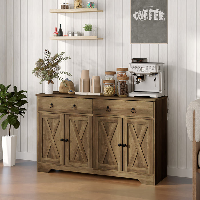 HOMCOM Sideboard Buffet Cabinet, Kitchen Cabinet with Drawers, Light Brown