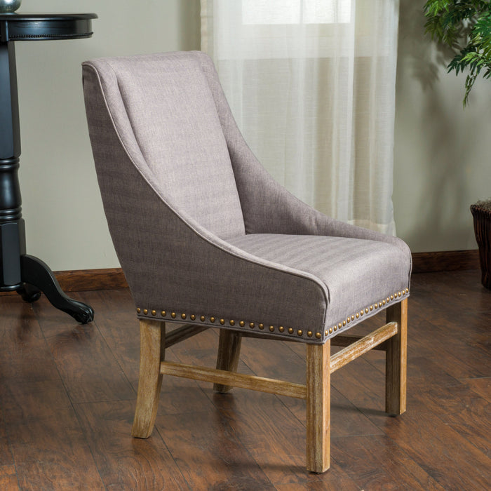 Lance Nailhead Trim Upholstered Fabric Dining Chair, Brown Grey