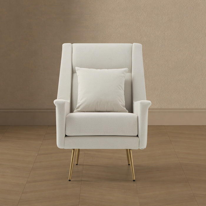 Vista Mid-Century Modern Metal Upholstered Lounge Chair in Ecru
