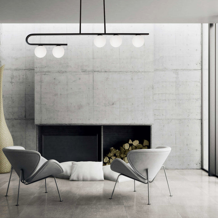 Dainolite Atlas 5 Light Horizontal Pendant Matte Black Finish White Glass Lamp