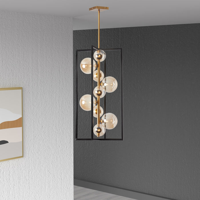 Dainolite Glasgow 9 Light Pendant Matte Black/Vintage Bronze Finish Champagne Glass Lamp