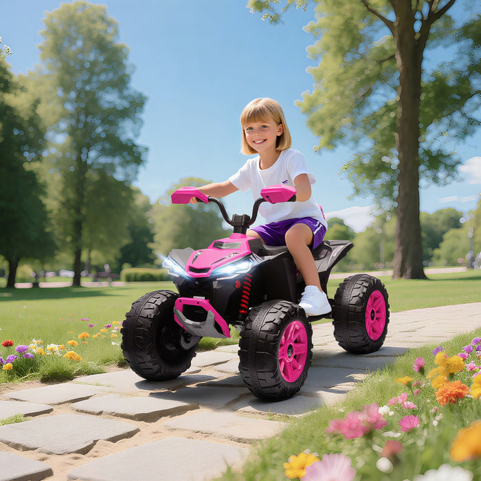 Qaba 24v Kids Atv, 2-seater Ride On Car For Kids, Battery Powered Electric Quad With 4 Suspension Wheels, High/low Speeds, Music, Headlights, For Boys And Girls, Pink