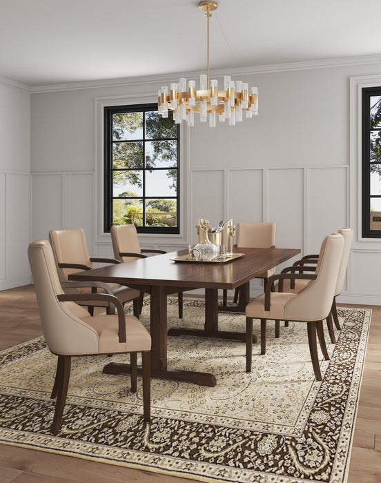 Shubert Modern Wood Vegan Leather and Velvet Armchair in Tan - Set of 2