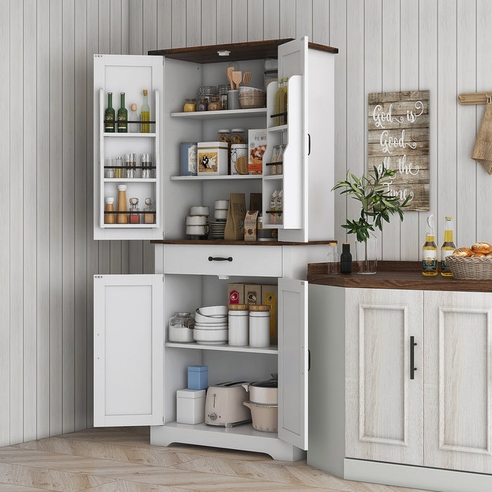 HOMCOM Farmhouse Kitchen Pantry, Tall Storage Cabinet with Door Racks White