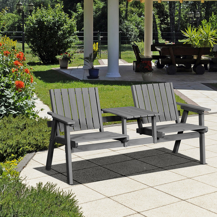 2-seater Outdoor Bench With Table, Wooden Garden Bench, Grey