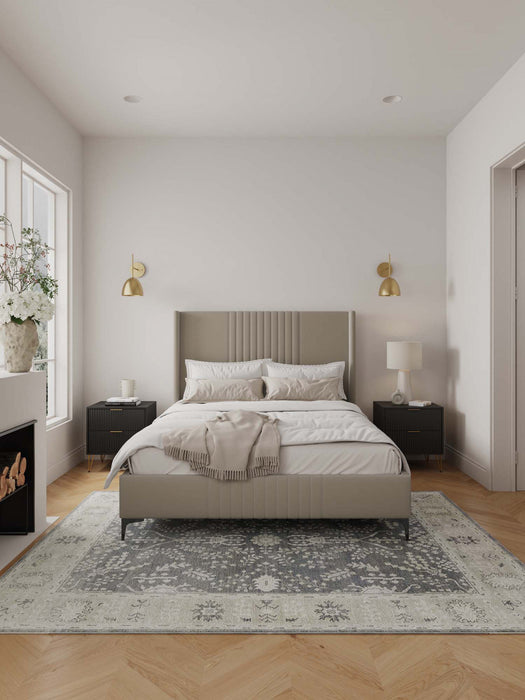 Promenade Mid-Century Modern Upholstered Velvet Queen Bed in Rustic Taupe