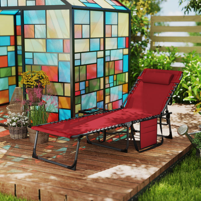 Outsunny Folding Lounge Chair, 5-level Adjustable Tanning Chair, Red