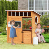 Outsunny Wooden Outdoor Playhouse for Kids with Working Door, Windows, Mailbox, Bench, Flowers Box and Blackboard for Age 3-8, Yellow