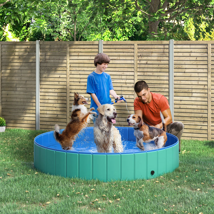 Pawhut Φ63\" Folding Dog Pool For Large Dogs, Portable Pet Kiddie Swimming Pool, Outdoor/indoor Puppy Bath Tub With Nonslip Bottom For Dogs & Cats, Green