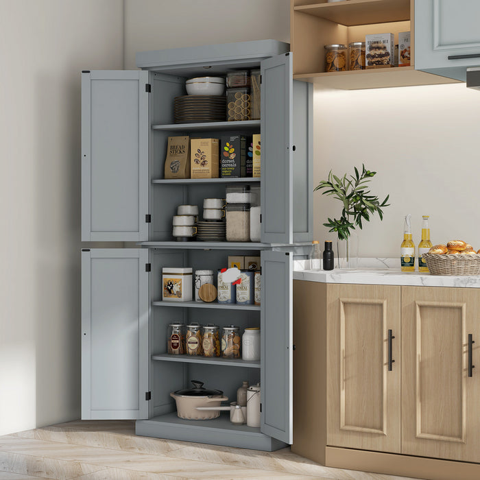 HOMCOM Freestanding 4 Door Kitchen Pantry Cabinet with Shelves Grey
