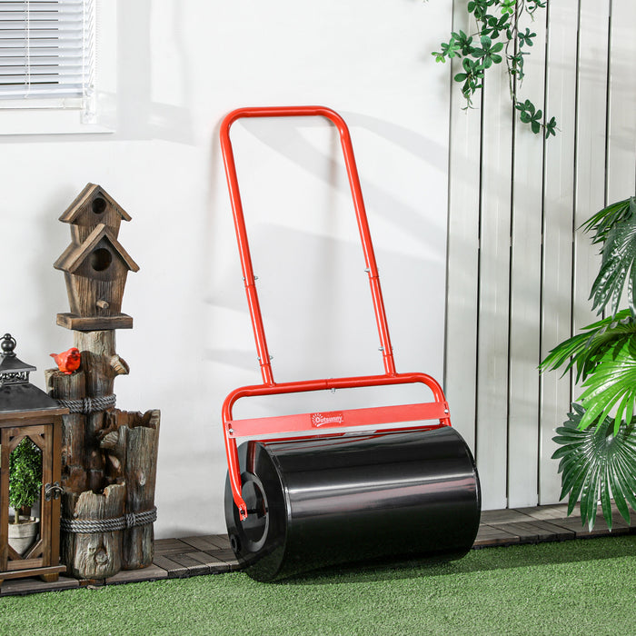 Outsunny 20\" Push/Tow Behind Lawn Roller, Heavy Duty Sod Drum Roller Filled with 11 Gal Water/136 Lbs Sand, Grass Flattener for Yard, Patio, Park, Red
