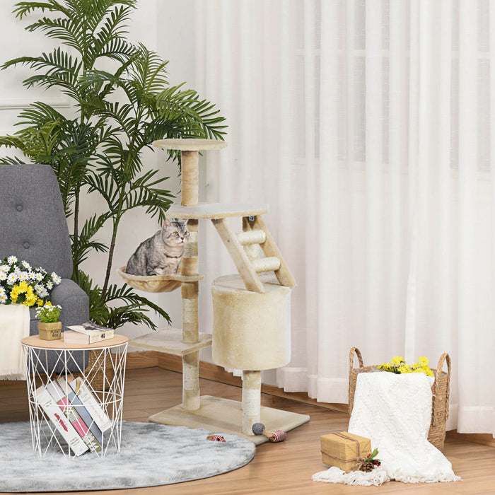 Pawhut 49\" Cat Tree With Hammock, Cat Condo Tower With Scratching Post For Indoor Cats, Beige