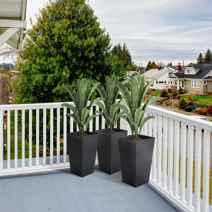 Outsunny Set Of 3 Tall Planters With Drainage Hole, Outdoor & Indoor Flower Pot Set For Front Door, Entryway, Patio And Deck, Black