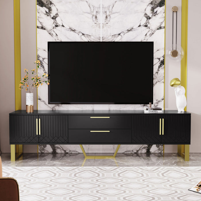 Steven 66.9\" Floor-standing Design TV Cabinet with and Gold Handles&Legs,Black Tv Stand