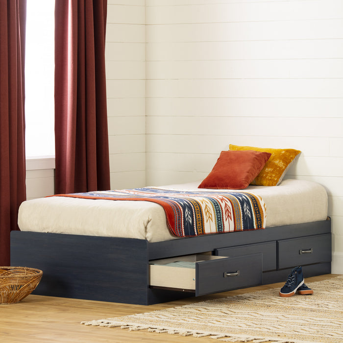 Ulysses Mate's Platform Storage Bed With 3 Drawers - Blueberry 