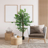 HOMCOM 5ft Artificial Trees Ficus, Decorative Fake Plant for Home Decor
