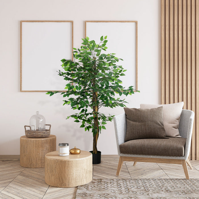 HOMCOM 5ft Artificial Trees Ficus, Decorative Fake Plant for Home Decor