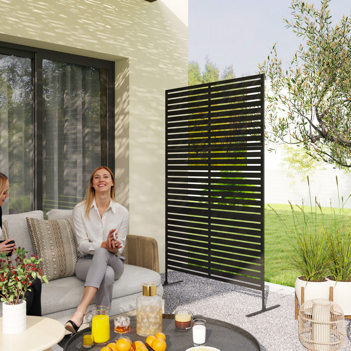 Outsunny Metal Outdoor Privacy Screen Decorative Outdoor Divider with Stand