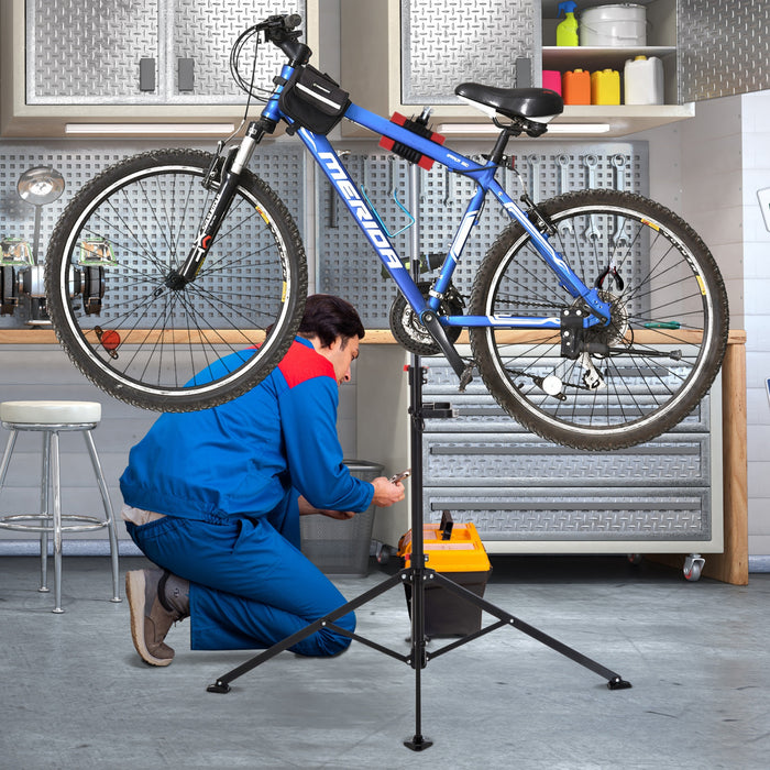 Homcom Height Adjustable Bike Repair Stand, Foldable Home Bicycle Maintenance Rack With Quick Release And Tool Tray