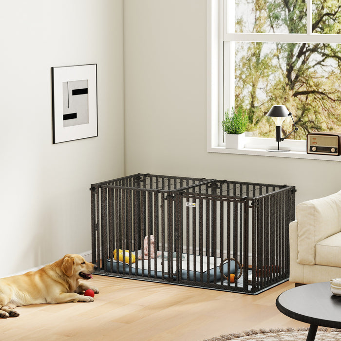 PawHut 55 Inch Heavy Duty Dog Crate, Extra Large Metal Dog Cage Kennel with Mat for Small Medium Large Breeds, Modular Puppy Playpen with Door for Indoor Outdoor, Black