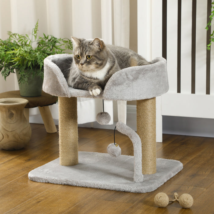 Pawhut Cat Tree, 16.5\" Small Cat Tower Condo For Indoor Cats With Jute Scratching Posts, Top Perch, Dangling Balls, Cat Activity Centre, Grey