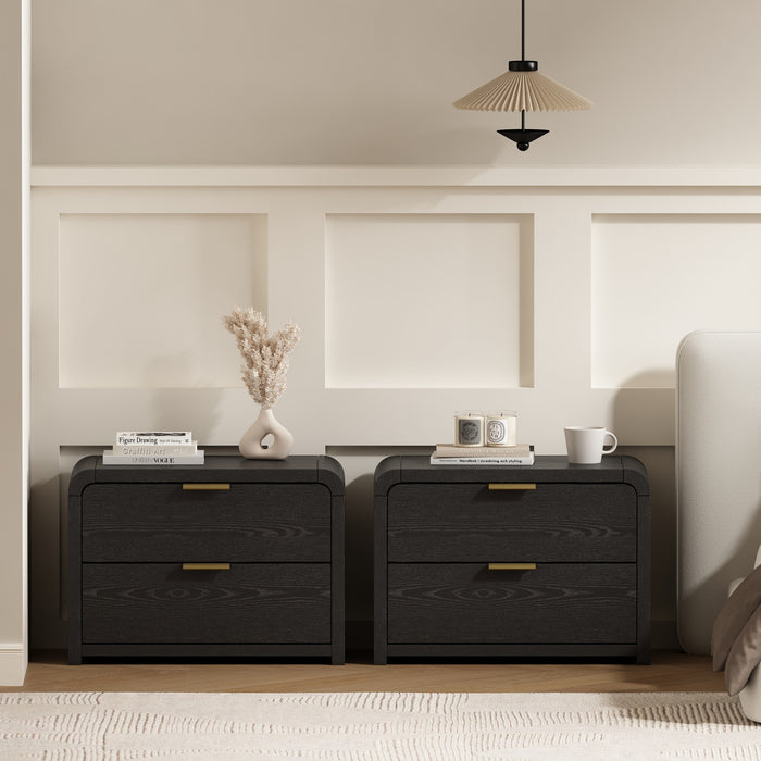 Grace Modern 28\" Nightstand in Black and Gold (2-Drawer) - Set of 2
