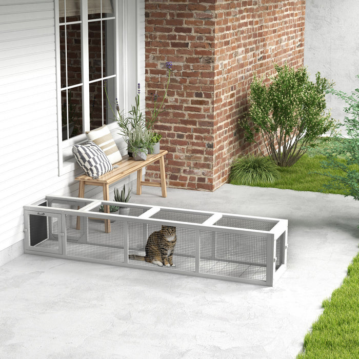 PawHut Catio Outdoor 79\"L Cat Tunnel, Cat Enclosure DIY L- Shape with Extendable Design, Kitty shelter with Weather Protection, Removable Door, White