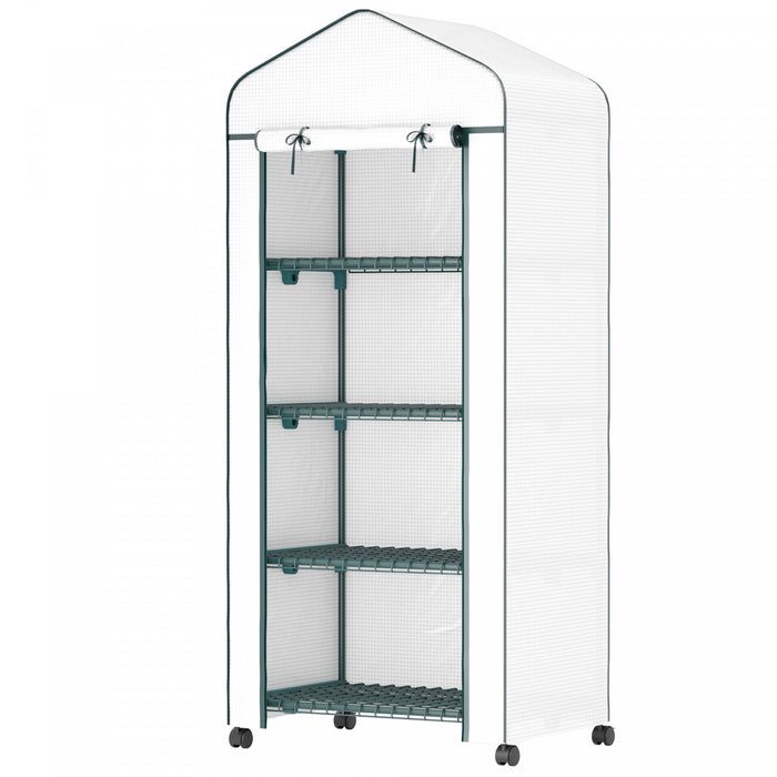 Outsunny Portable Greenhouse With 4 Tier Shelves, Pe Cover, White