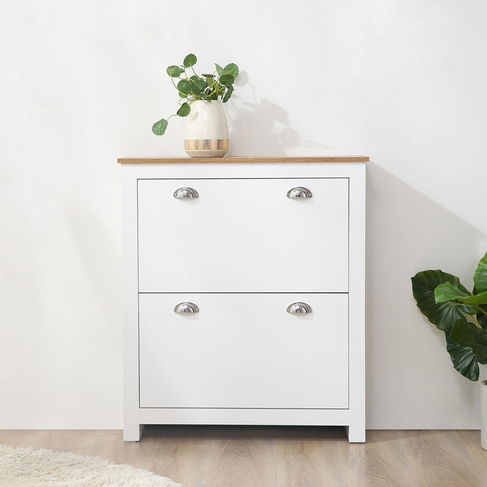 HOMCOM Hallway Shoe Cabinet with 2 Flip Drawers for 12 Pair of Shoes White