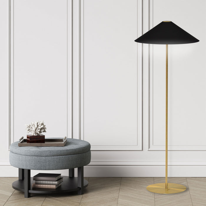 Dainolite Maine 1 Light Floor Lamp Aged Brass Black/Gold Tapered Shade