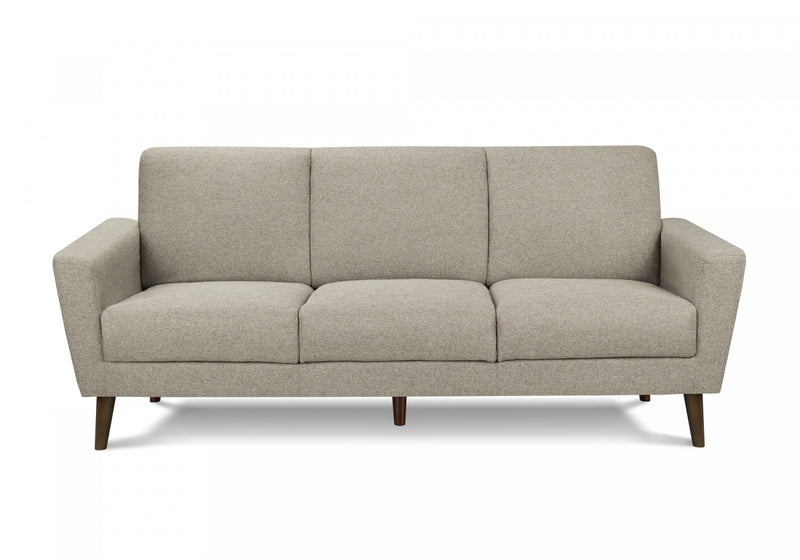 Upholstered Sofa, 77\"L, Light Brown Fabric, Solid Wood Legs, Contemporary, Modern Sofa