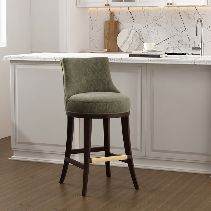 Lucia Modern Wood Upholstered Chenille Barstool in Leaf Green Bar Stool