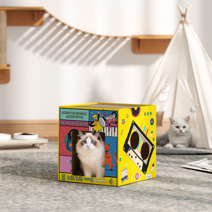PawHut Cat Scratcher, Cardboard Cat House with Scratching Board & Catnip, 2 in 1 Kitten Scratching House Hideout Condo Lounge for Indoor Kitty
