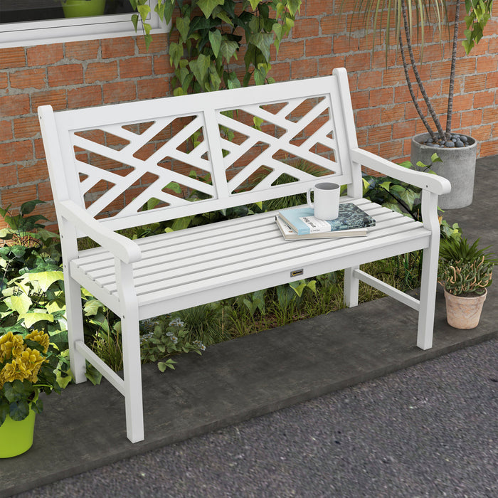 Outsunny Wooden Garden Bench W/ Slatted Seat & Back, White
