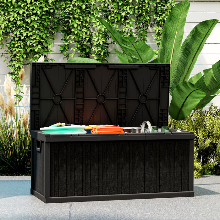 Outsunny 70 Gallon Deck Box, Resin Outdoor Storage Box With Handles, Black