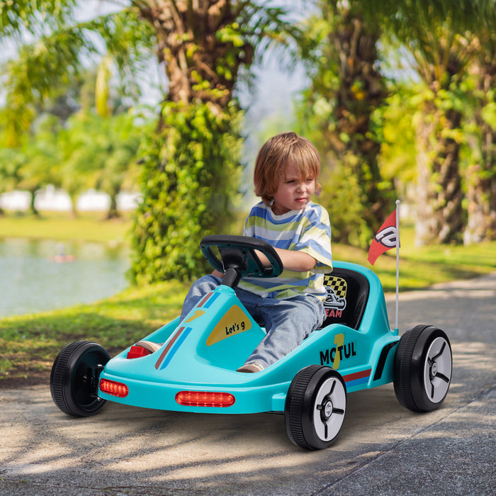 Qaba Go Kart For Kids, 6v Electric Battery Powered Ride-On Car With Music, Light, Horn, For Toddlers Boys Girs 3-5 Years, Blue