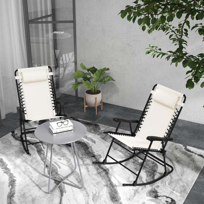 Outsunny 2pc Patio Foldable Rocking Chair Set, Cream White