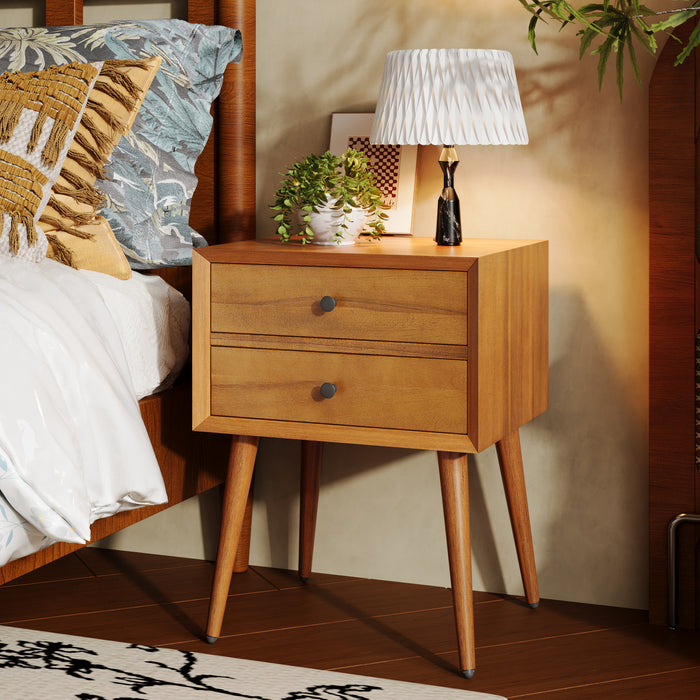 Emma Mid-Century Modern Nightstand with 2 Drawers,Natural