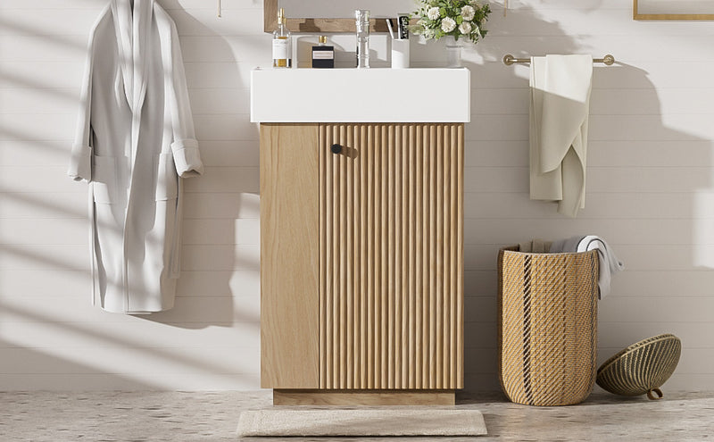 Aveline Modern Bathroom Vanity with Ceramic Sink Combo and Smart Storage, Natural