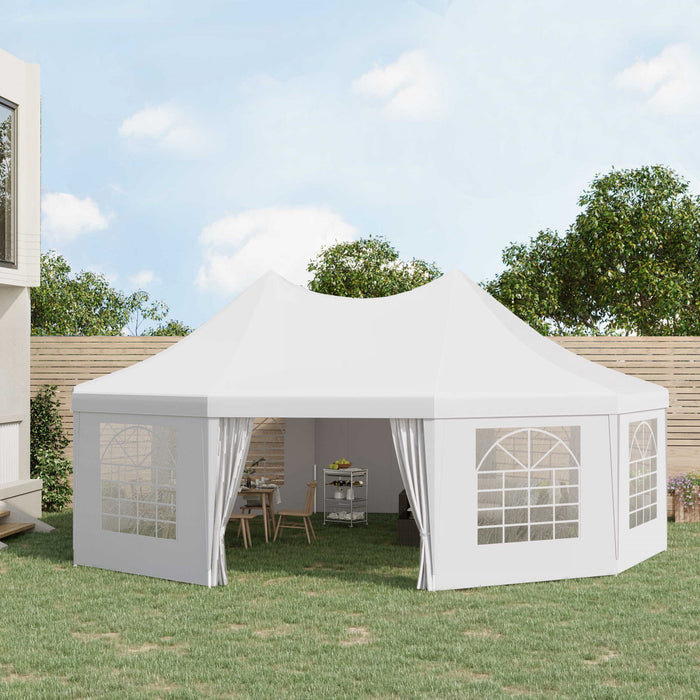 Outsunny 29.2ft High Peak Decagon Event Party Tent, Large Outdoor Canopy Tent Shelter With 10 Removable Walls, White Tents For Parties, Wedding, Events, Bbq Grill