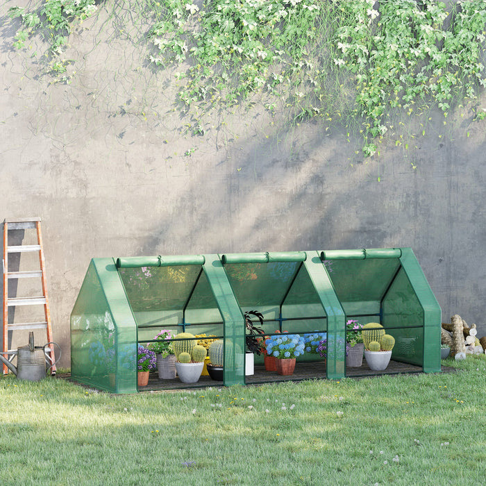 Outsunny 106\" X 36\" X 36\" Portable Mini Greenhouse Tunnel Growing Tent Plants Flower Warm House W/ Zippered Roll-up Doors, Pe Cover, Green