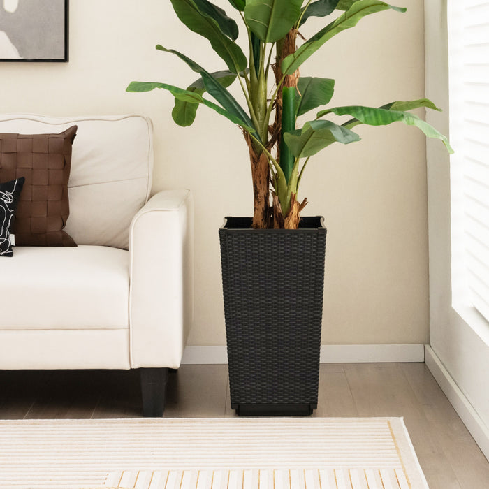 Costway 2pcs Outdoor Wicker Flower Pot 22.5\"tall Planters With Drainage Hole Black