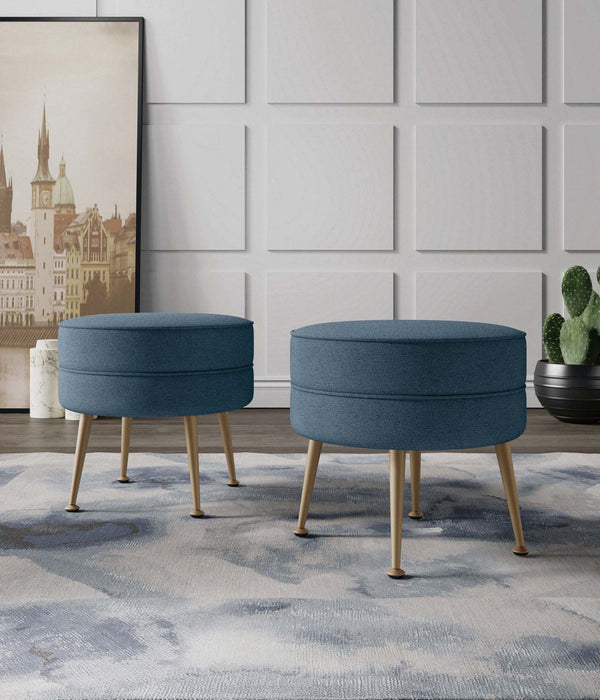 Bailey Mid-Century Modern Upholstered Accent Ottoman in Blue - Set of 2