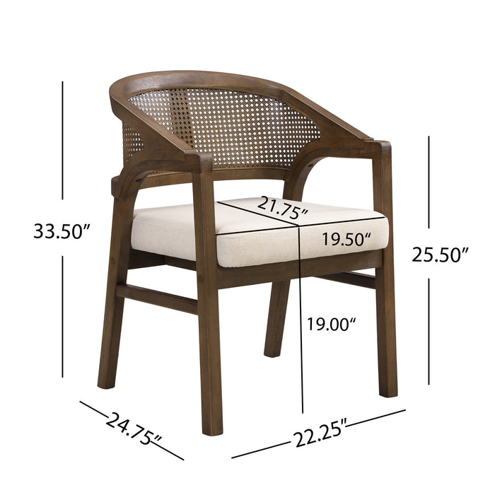 Liam Comfortable Dining Chair Set of 2 with Rattan Back and Rubber Wood Frame,Walnut